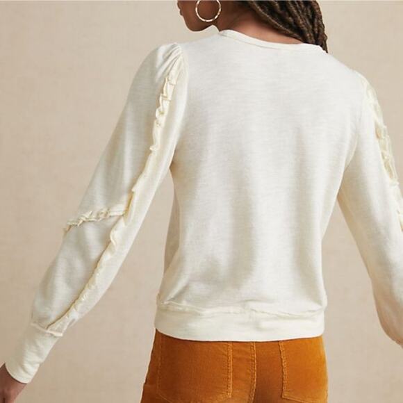 Anthropologie Pilcro Elsa Top Size M Ivory Cream Ruffle Blouse Neutral Casual - Picture 4 of 12
